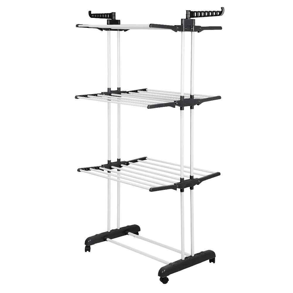 Stendino, 4 Livelli Stendibiancheria Verticale Allungabile con Ruote, Stendino da Balcone Esterno 75 * 64 * 170cm (Bianco e nero)