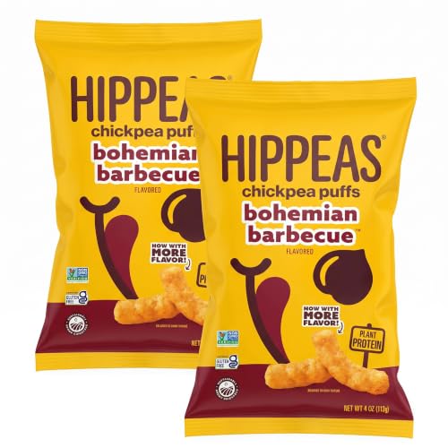 Hippeas Chickpea Puffs, Bohemian Barbecue (Pack of 2), 4 Ounce, 4g Protein, 3g Fiber, Vegan, Gluten-Free, Crunchy, Plant Protein Snacks