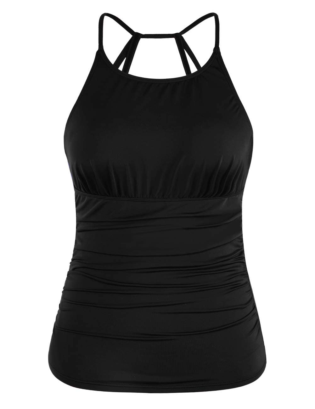 cadocado Women's Halter Tankini Top Tie Back Crossed Strap Swimsuits Top-picture-39