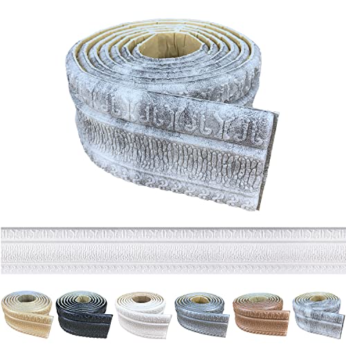 YLL YLL Crown Molding Peel and Stick 3D Wall Edging Foam Baseboard Flexible Moulding Trim Self Adhesive Wallpaper Border Mirror Border Wall Lines (Grey White 1PCS-89)