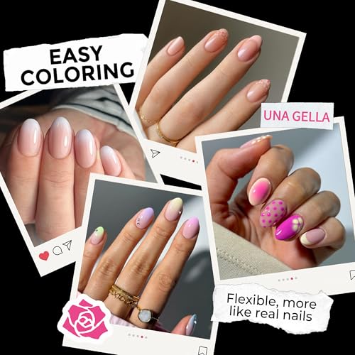 Image of UNA GELLA Short Almond Round Fake Nails 216pcs Almond Press on Nails Pre-shape Oval Gel Nail Tips for Full Cover Acrylic Short Round Nails For Nails tips Extension 12 Sizes