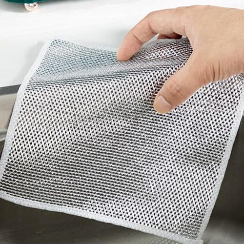 Image of Double-Sided Multipurpose Microfiber Cloths, Stainless Steel Scrubber, Non-Scratch Wire Cloth, (1 Pc / 20 x 20 Cm)