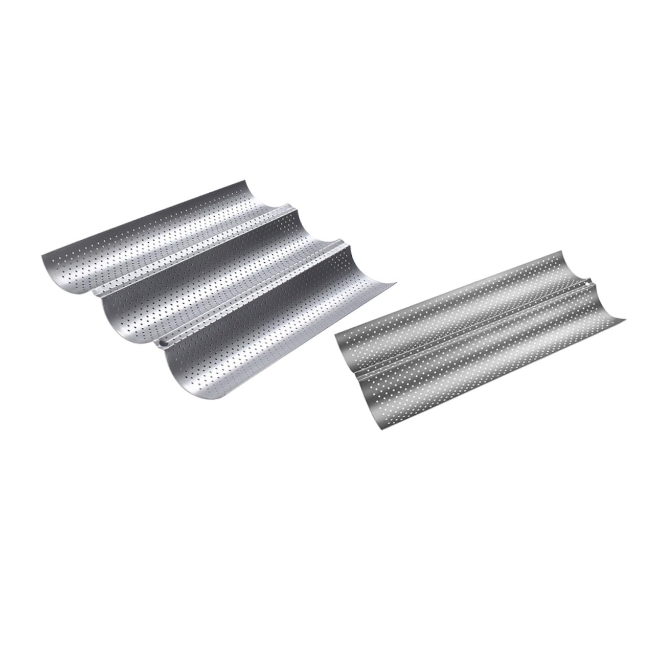 Molde para Baguette de Acero Inoxidable 2 Piezas, Plata | Perforado Reutilizable, Limpieza Sencilla y Uso Fácil, para Panadería y Repostería Profesional