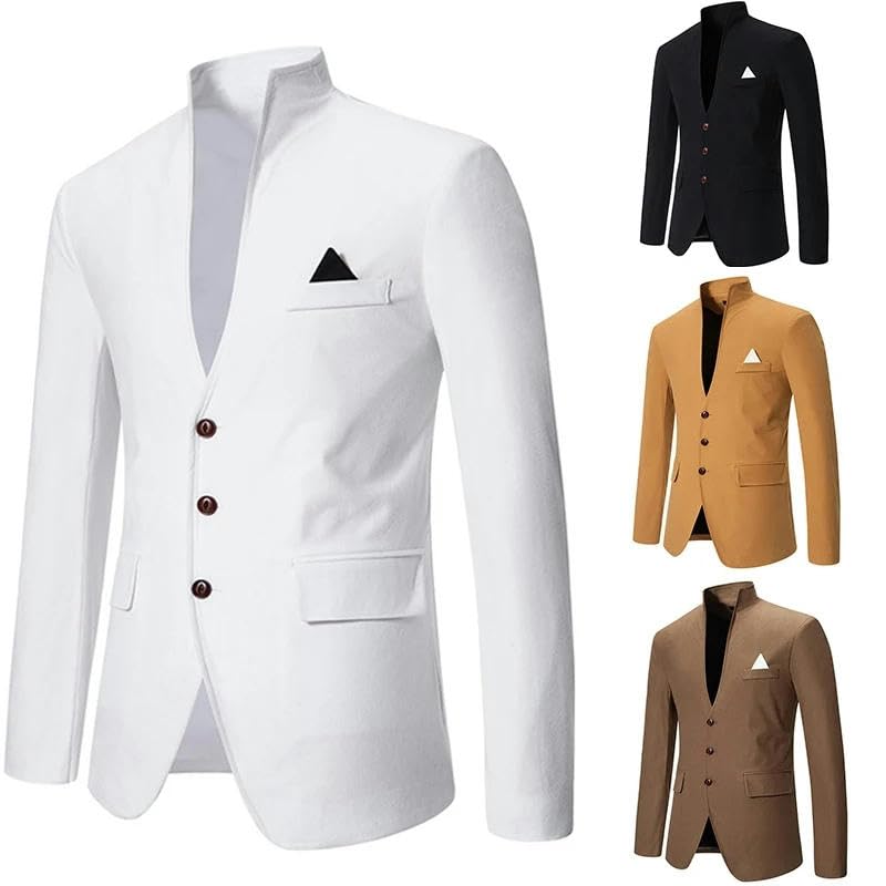 Blazer Men's Gentleman Solid Color Comfortable Business Color Matching with Standing Collar Wedding Casual Slim Suit3