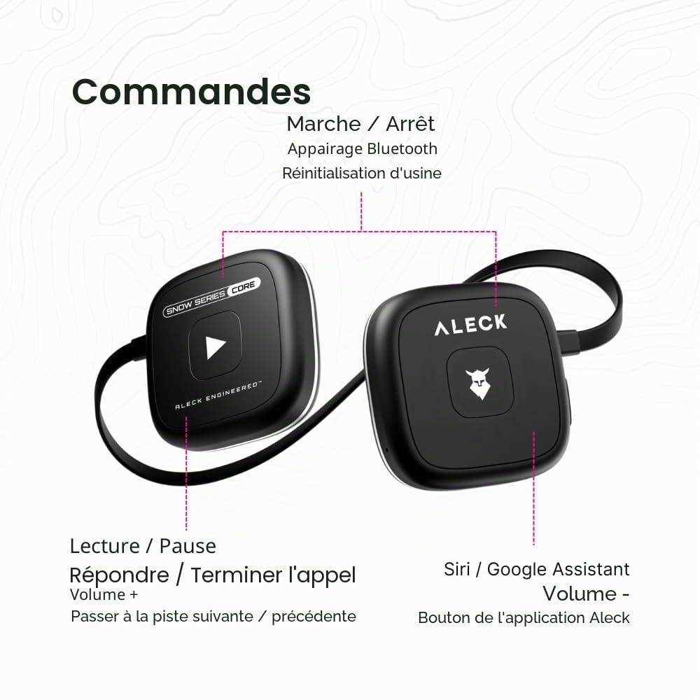 ALECK Snow Series Core Casque Bluetooth sans fil universel pour casque de ski et de snowboard, commandes compatibles avec les gants, microphone pour appels mains libres