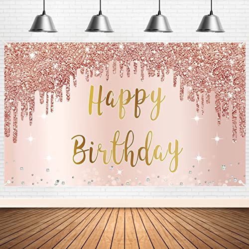 Decoración Telón Rosa Dorado de Feliz Cumpleaños Grande miniatura 1