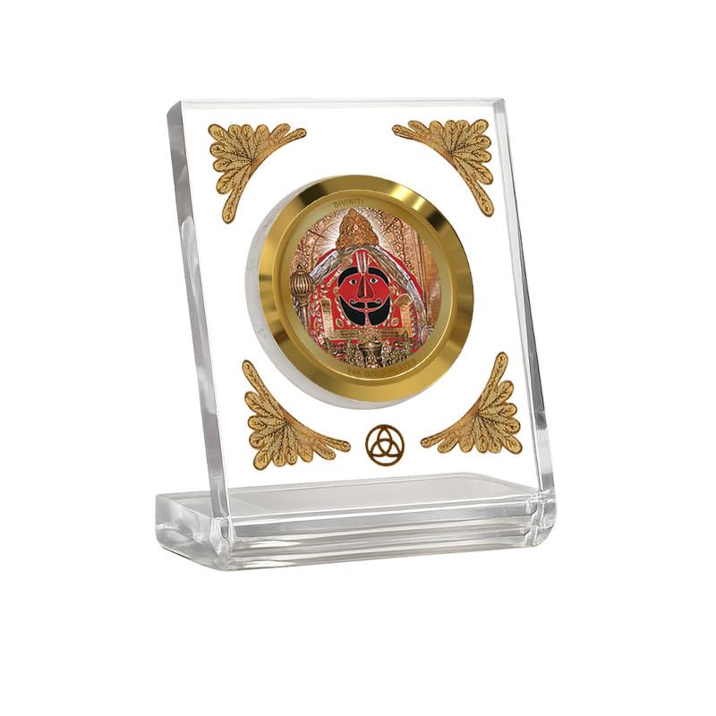 Image of DIVINITI 24K Gold Plated Lord Salasar Balaji Acrylic Frame for Car Dashboard, Home Temple & Office Table | Premium Spiritual Gift, Blessings for Protection & Positivity, 8x7 cm Decorative Showpiece