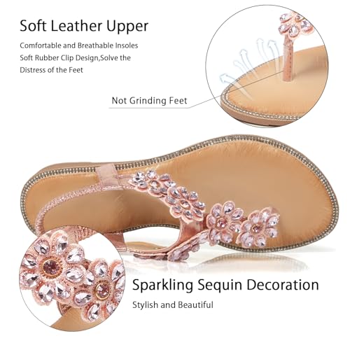 Image of iCKER Women Sandals Rhinestone Dressy Casual Summer flat flip flops Comfortable Sandals