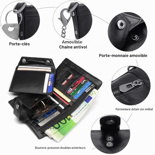 Portefeuille homme en cuir avec chaîne et blocage RFID