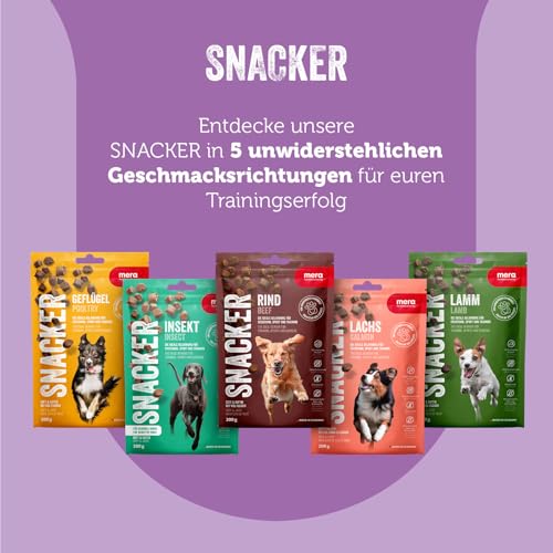MERA Snacker Lamm & Lachs (je 1 x 200g), weiche Hundeleckerli getreidefrei | Hunde Leckerlis ideal fürs Training oder als Hundesnack | kalorienarme Leckerli Hund | Soft Dog Treats