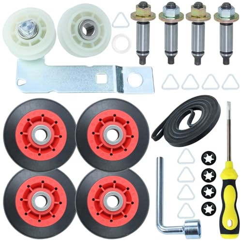 NICHEFLAG Upgraded 4392067 Dryer Repair Kit with 4 Pack WPW10314173 Drum Roller 279640 and W10837240 Dryer Idler Pulley 661570V Dryer Belt WPW10359272 and WPW10359271 Dryer Drum Shaft.