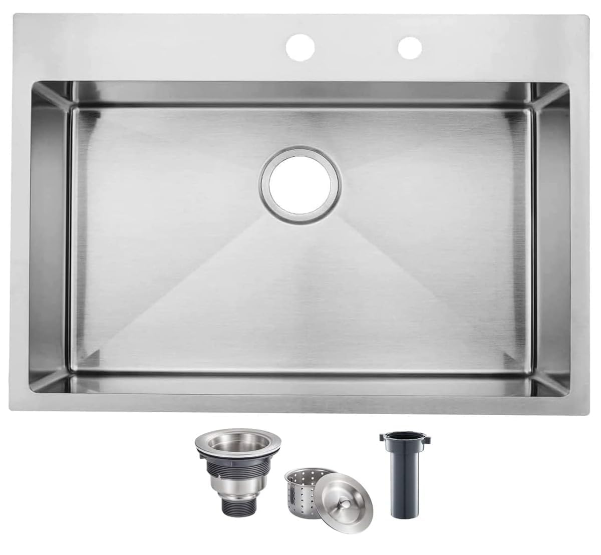Photo 1 of SHACO Kitchen Sink, 33x22 Inch Drop In Kitchen Sink, SUS304 Stainless Steel 33 Inch Single Bowl Top Mount Overmount Sink with Strainer Drain