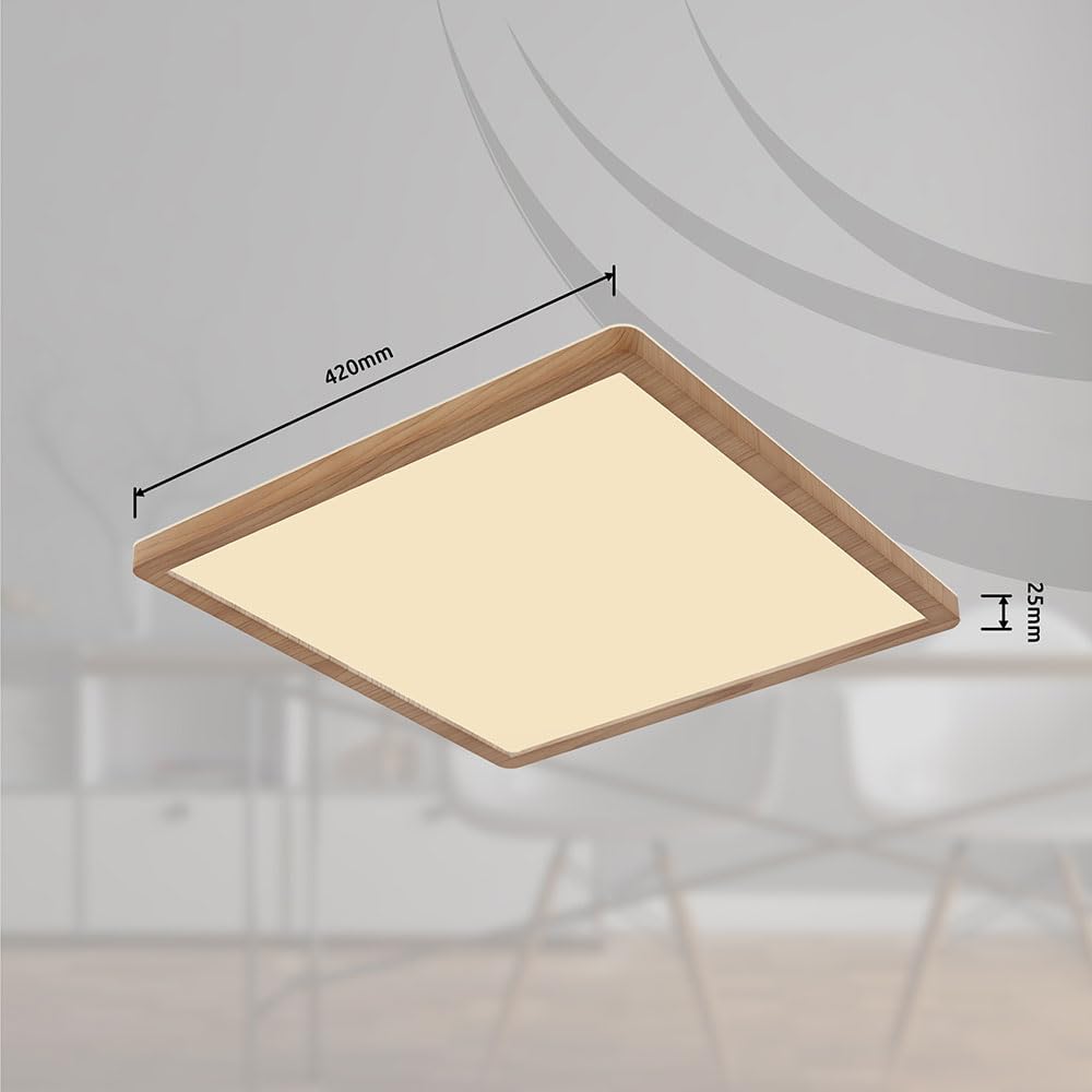 Deckenpanel Deckenlampe Deckenleuchte LED Panel Badezimmerlampe Badleuchte, IP44 Backlight Memoryfunktion 3 Stufen, Holzoptik opal, 24W 2300Lm warmweiß, LxBxH 42x42x2,5cm