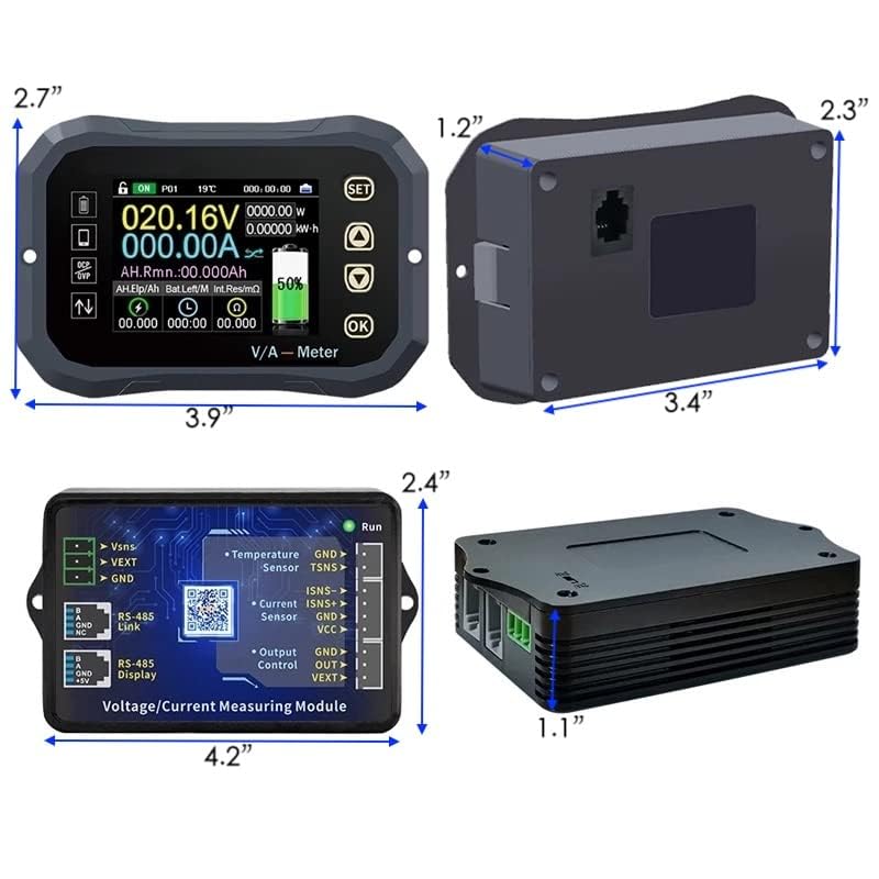 600A Bluetooth Battery Monitor, Wireless Voltage Current Meter with Smart Shunt 0-120V + 2.4'' HD Display, Support APP Control Coulometer for 12V RV Boat Golf Cart Battery (KG-160F)