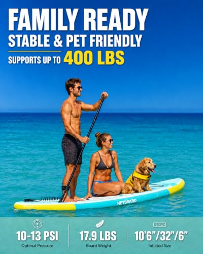 Image of HEYBOARD Inflatable Stand Up Paddle Board 10'6 inchx32 inchx6 inch Standup Paddleboard with Premium SUP Accessories & Backpack, Non-Slip Deck, Waterproof Bag, Leash, Paddle, Hand Pump