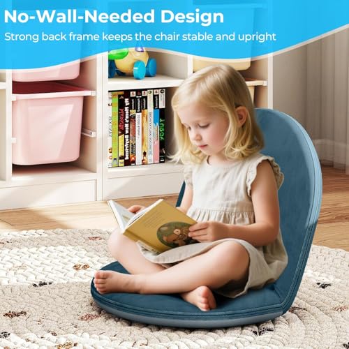 Cuzobro 2Pcs Floor Chair, 5-Position Foldable Floor Chair for Kids with Adjustable Back, Soft Sponge & Velvetean Cover, for Adults and Kids, Indoor Outdoor Use, Meditation, Gaming, Camping(Blue) - Thumbnail 3