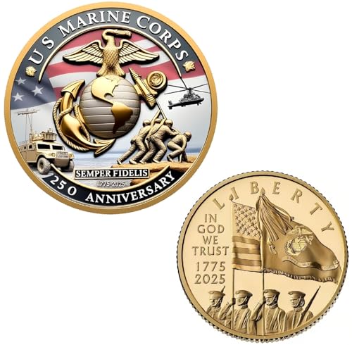 Marine Corps 250th Anniversary Coins,US Army Challenge Coins- Patriotic Military Collectible with...