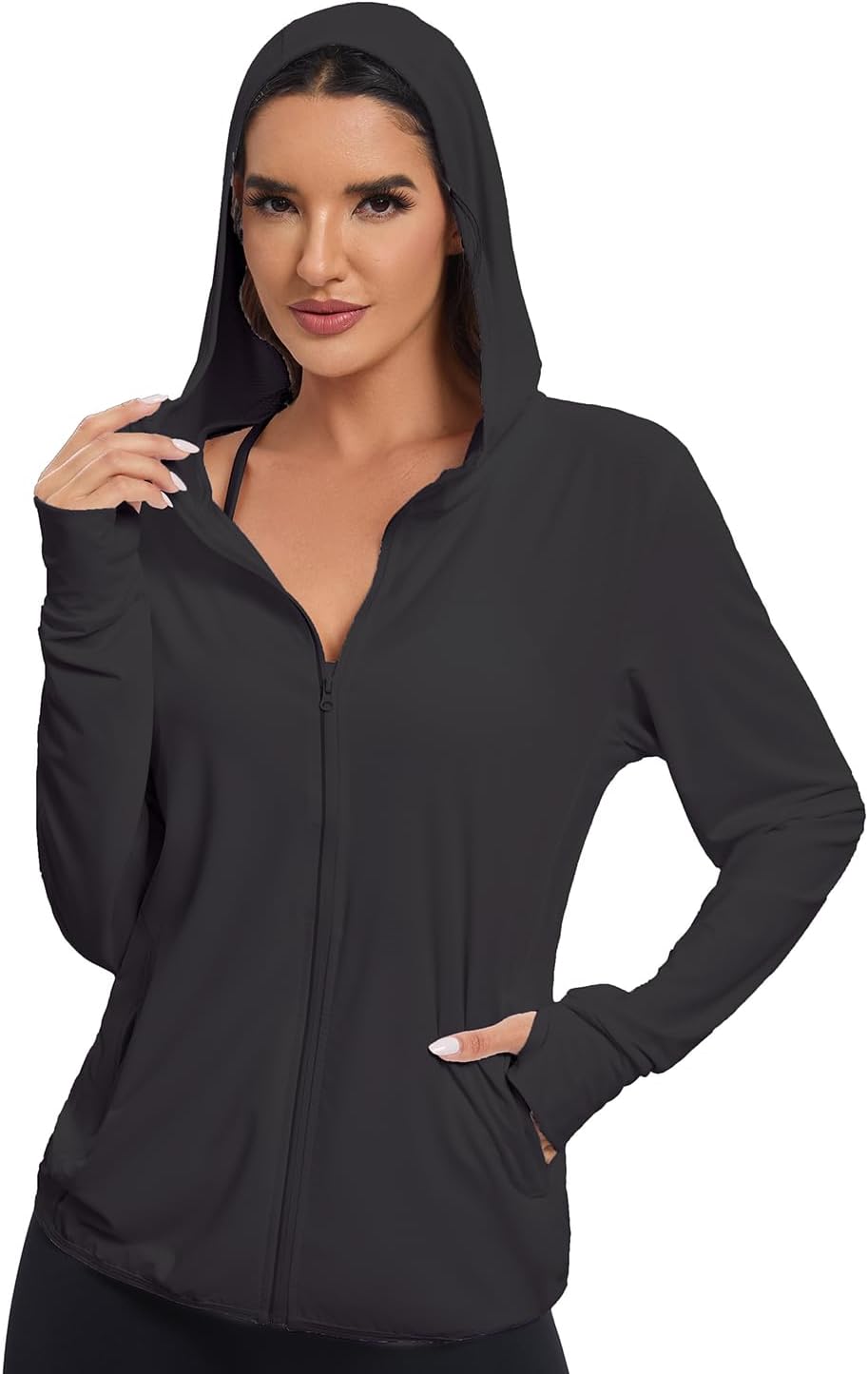 Malarocoby Women's Sun Protection Jacket UPF 50+ Full Zipper Long Sleeve UV Hoodie Shirts Outdoor Athletic Jacket with Pocket