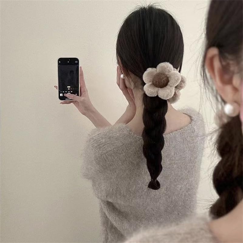 Pinza para cabello con diseño de flor beige miniatura 3