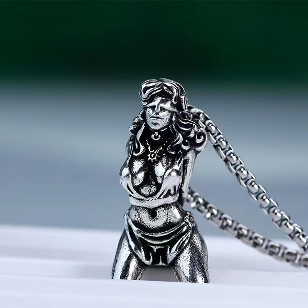 Collar con colgante de diosa sufrida chapado en plata para hombres, dije de diosa con cadena de perlas vintage, amuleto de declaración religiosa, Cobre, No es una piedra preciosa 6