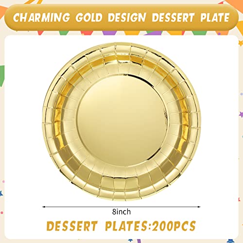 Nuogo 200 Pcs Gold Paper Plates 8'' Gold Metallic Foil Paper Plates Disposable Party Paper Dessert Plates Cake Paper Plates For Wedding Party Baby Shower Birthday Dinners Lunch #TOP2