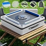 PYY Mahjong Table Automatic - 152 Magnetic Tiles Portable Electric Mahjong Table incl. Joker Tiles, American & Chinese Style, Tabletop Folding Shuffling Mah Jong Table for Outdoor and Indoor