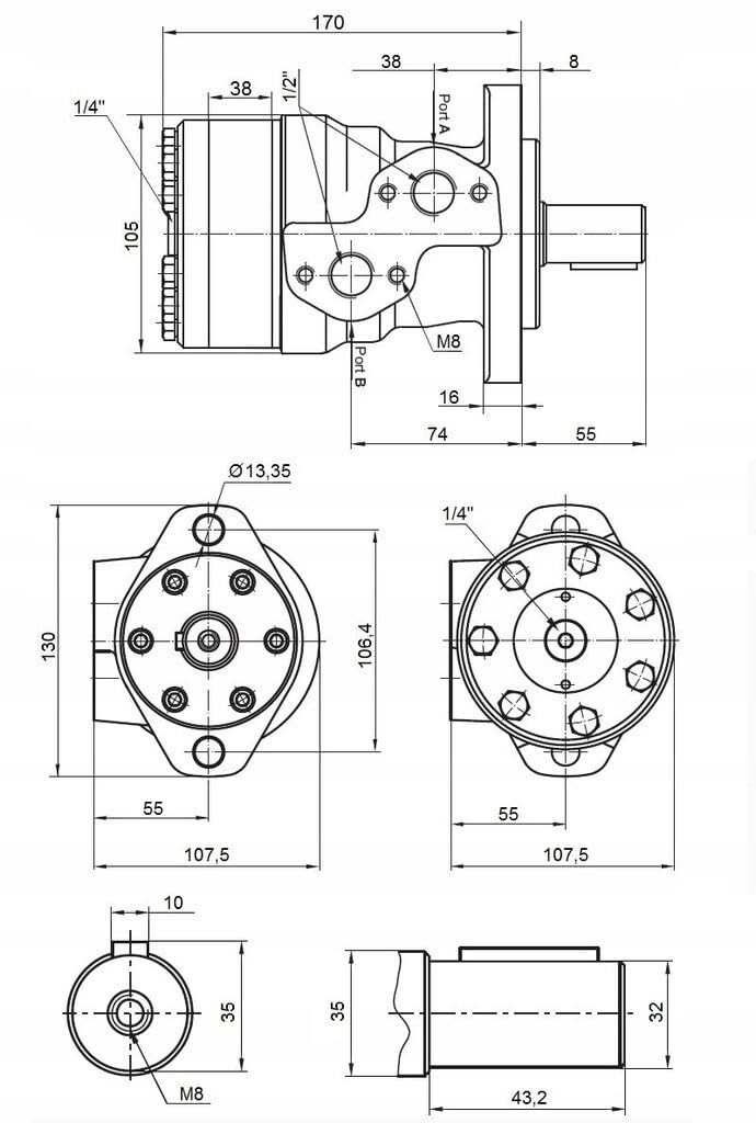 Hydraulikmotor Gerotormotor Ölmotor BMR 200, ähnlich SMR BMP OMP Welle Ø32