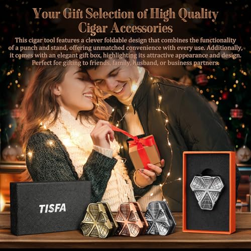 TISFA Cigar Punch with Cigar Holder Combo, Triple Cigar Punch Cutter and Triple Cigar Stand, Mini Portable Cigar Accessories, Metal Cigar Hole Punch Cigar Rest Cigar Kit (Silver) - Thumbnail 7