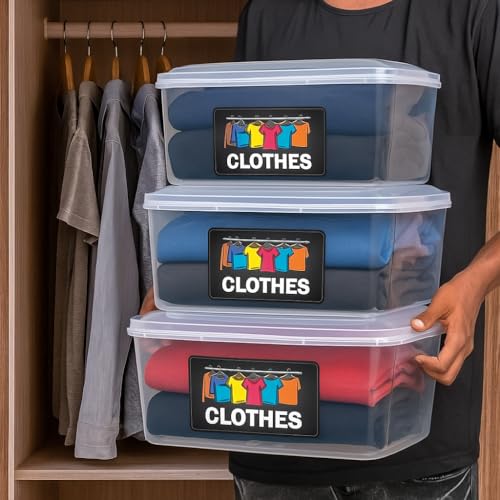 Image of Plastic Storage Boxes -Transparent Containers with Lock System for Clothes, Medicines, Stationery, Cosmetics, and Accessories Set of 3(3.5L,5L,8L)