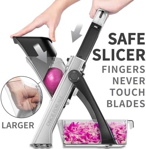 ONCE FOR ALL Upgrade Safe Mandoline Slicer Plus, Biger Size, Adjustable Vegetable Food Chopper Potato Fries Cutter, Detachable Blade, Kitchen Chopping Artifact, Gift (Black) - 1