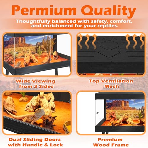 ROYXEN Reptile Tank 30 Gallon, Bearded Dragon Tank with Leg Stand, Tempered Glass Reptile Enclosure, Lizard Tank for Chameleon, Lizard Habitat (Black, 24 Length Inch) by Royxen - Image 4