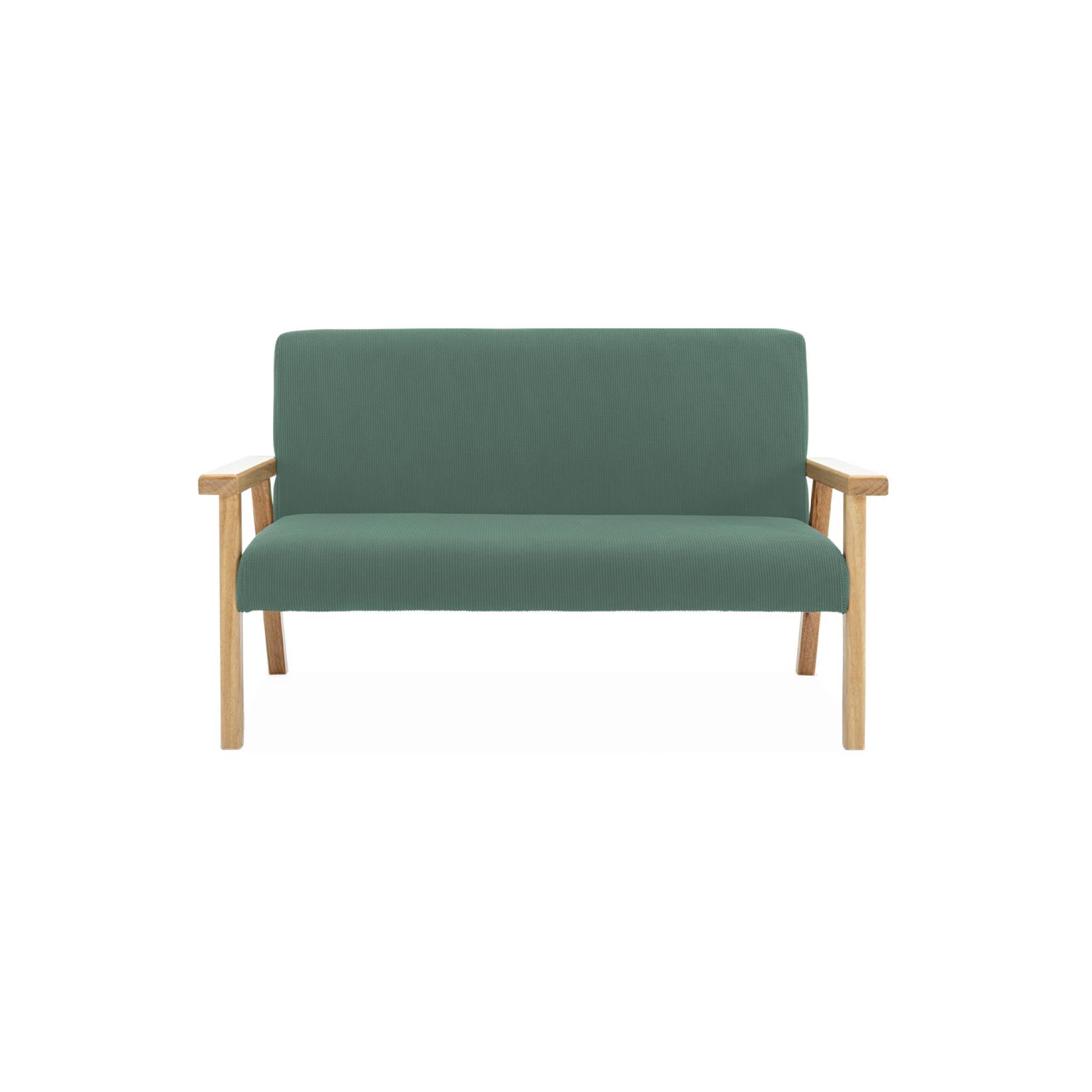 sweeek - Banquette canapé Enfant en Bois et Velours côtelé Kaki. Isak. L 84 x P 43.5 x H 50cm
