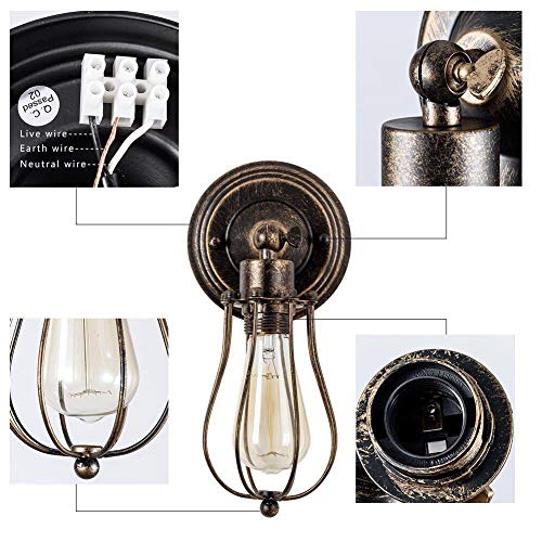 Lámpara de pared ajustable con interruptor de cremallera y jaula retro bronce 2 uds 3