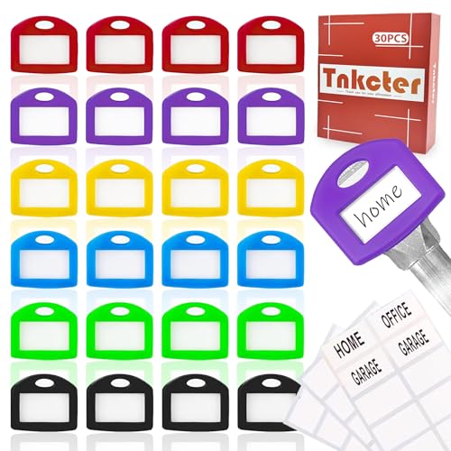 30-Pack Silicone Key Tags Color-Coded, Write-On and Water-Resistant Key Labels