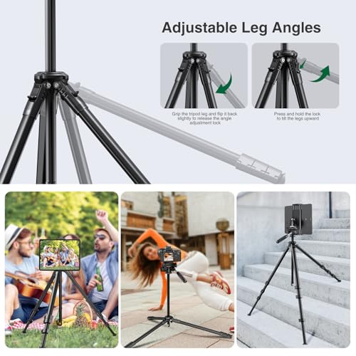 Image of elitehood 63 inch Tripod for Camera and iPad Video Recording, Compact Travel Outdoor iPad Tripod Stand, Load Capacity 8kg /17.6lbs, Compatible with DSLR and 4.7-13 inch Tablet /Phone