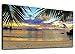 Canvas Wall Art Tropic Beach Sunset with Palm Tree Leaves Panoramic Coast Sunset Painting Prints - Long Canvas Artwork Seascape Ocean Contemporary Nature Picture for Home Office Wall Decor 20" x 40"