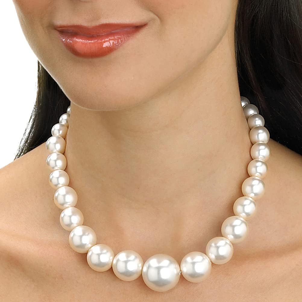 PalmBeach Silvertone Round Simulated Pearl, Strand Necklace and Earring Set, Lobster Claw Clasp, 16 inches plus 2 inch extension