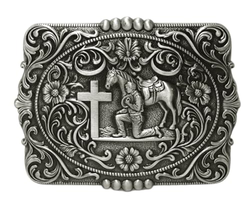 Image of Moranse Cross Cowboy Kneeling Prayer Horse Zinc Alloy Belt Buckles