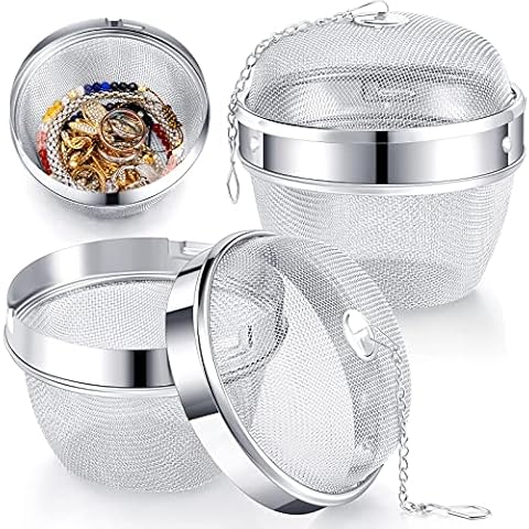 Honeydak Ultrasonic Cleaner Baskets Ultrasonic Cleaning Solution Ultrasonic Parts Cleaner Jewelry Steam Cleaner Cleaning Basket Mesh Ball Cleaning Holder with Lock and Hook (2, 3.4 Inches) Cover