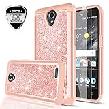 LeYi for ZTE Prestige 2/ Maven 3/ Overture 3/ Prelude Plus Case with [2 Pack] Tempered Glass Screen Protector for Girls Women,Glitter Dual Layer Phone Case for ZTE N9136 Rose Gold