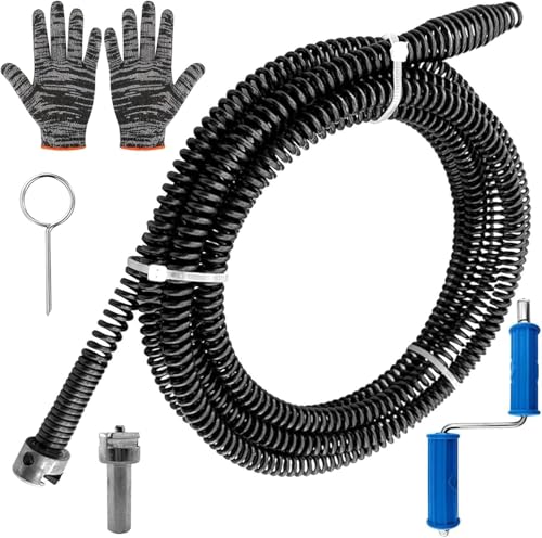 Spirale de nettoyage de canalisations 5,5 m, Ø 10 mm efficace, en spirale, avec adaptateurs électriques et manuels, arbre de nettoyage multifonction, Drain...