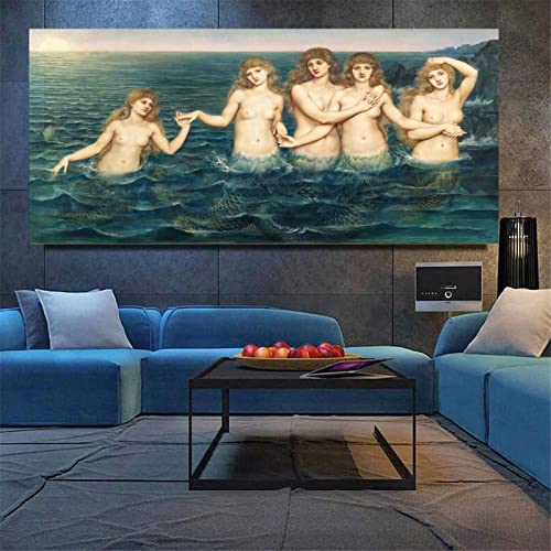 Refoiner Wall Art For Home Aesthetic Classic Vintage Mermaid Painting Canvas Posters Prints Modern Home Artwork For Bedroom Living Room & Home Wall Decor 24X48Inch(60X120Cm) #TOP1