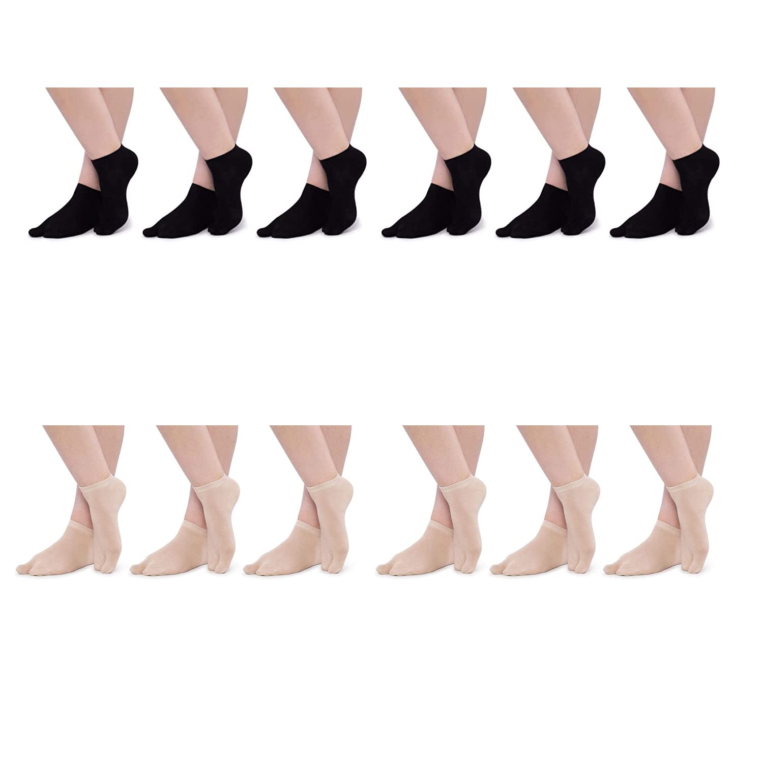 | Women 12 Pair Socks |6 Pair Skin + 6 Pair Black | Ultra Thin | Transparent | Net Socks |Ankle Summer Socks | with Thumb Style-image-27