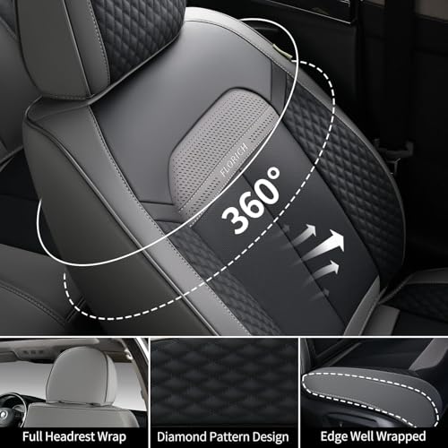 Image of FLORICH 2 Pair Car Seat Covers, Luxury Leather Seat Covers Universal Anti-Slip Driver Seat Cover, Automotive Vehicle Seat Covers fit for Trucks Vans SUVs Sedans (2 Packs, Gary&Black)