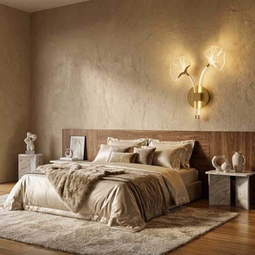 Image of Ginkgo Leaf LED Wall Light 3-Color CCT (Warm + Natural + Cold White) Metal & Acrylic Wall Lamp for Bedroom Living Room Home Decor