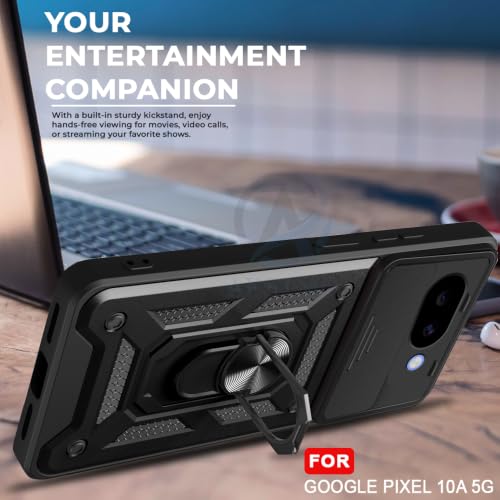Image of AESTMO Tough Armor Google Pixel 10A 5G Bumper Back Case Cover | Ring Holder & Sliding Camera Shield Cover | 360 Degree Protection Back Case Cover for Google Pixel 10A 5G (Black)