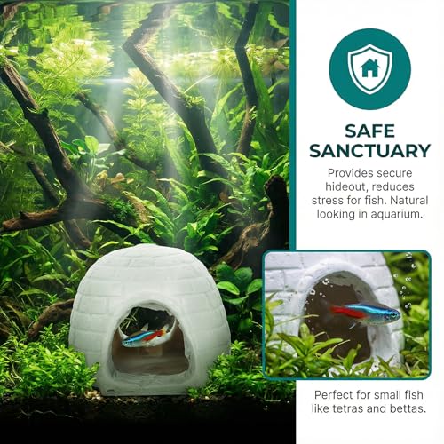 Image of Igloo Aquarium Decor Resin Igloo Figurine Fish Tank Hideout for Fish and Shrimp Winter Aquarium Ornament Arctic Landscape Decor 3.81 X 3.34 X 2.83 in