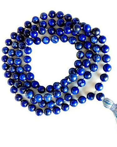 Jaipur Gems MartNatural AAA Lapis Lazuli 108 Mala Necklace| Lapis Lazuli Mala|108 Prayer Beaded Mala Necklace| Hand knotted Mala Bracelet | Japa Mala| 8mm Round Beads| Meditation Tassel |Buddhist Mala