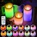 ACROSS Flickering Flameless Candles, Set of 3 Real Wax Color Changing LED Pillar Candles Battery Operated Realistic 3D Dancing Flame Fake Candles with 18-Key Remote Control for Birthday Wedding Party