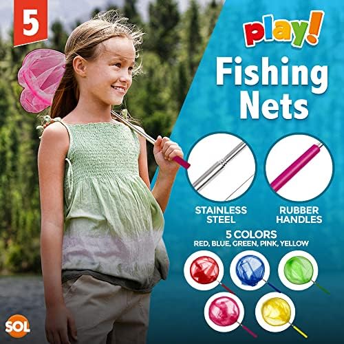 5pk Kids Fishing Nets for Ponds, Rivers & Rockpools | 26" Telescopic Fishing Nets for Kids | Childs Fishing Net | Childrens Fishing Net Kids Fishing Net | Kids Net | Butterfly Net | Pond Dipping Net
